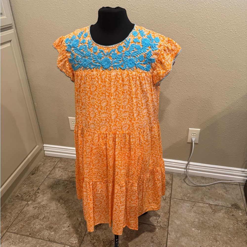 Sister Mary Orange and Blue Embroidered Dress